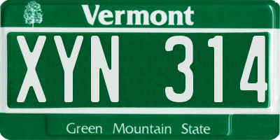 VT license plate XYN314