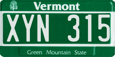 VT license plate XYN315