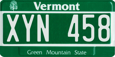 VT license plate XYN458