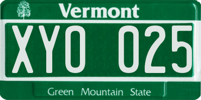 VT license plate XYO025
