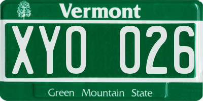 VT license plate XYO026