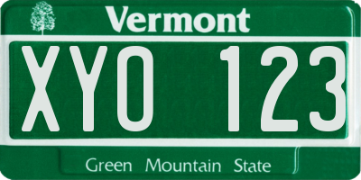 VT license plate XYO123