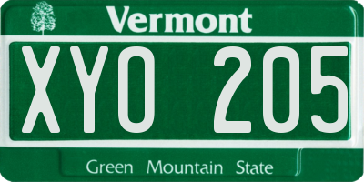 VT license plate XYO205