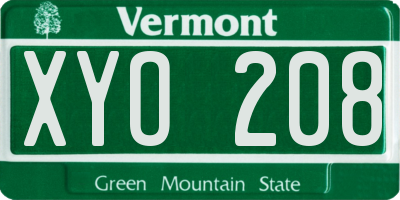 VT license plate XYO208