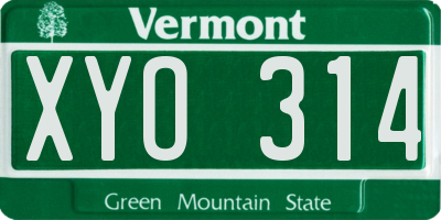VT license plate XYO314