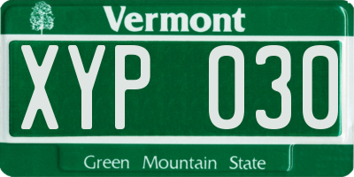 VT license plate XYP030