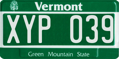 VT license plate XYP039