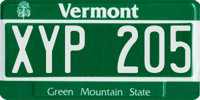 VT license plate XYP205