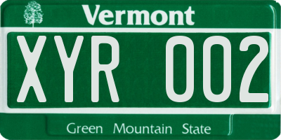 VT license plate XYR002