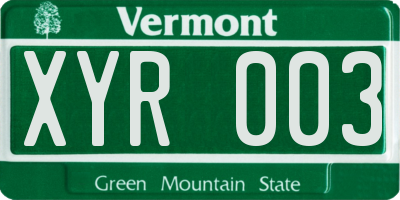 VT license plate XYR003