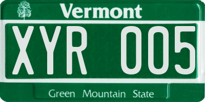 VT license plate XYR005