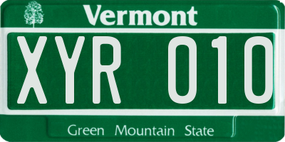VT license plate XYR010