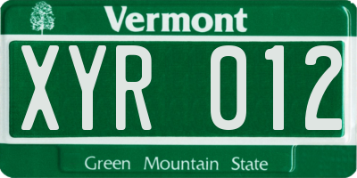 VT license plate XYR012