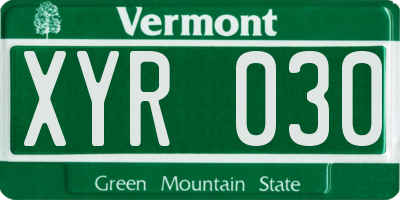 VT license plate XYR030