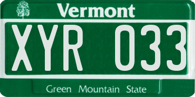 VT license plate XYR033