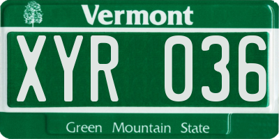 VT license plate XYR036