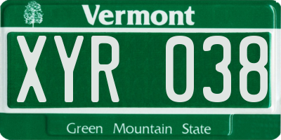 VT license plate XYR038