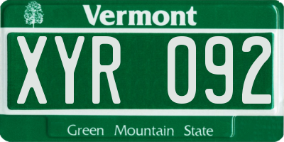 VT license plate XYR092