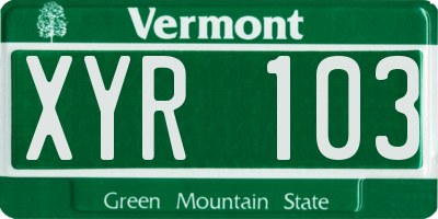 VT license plate XYR103
