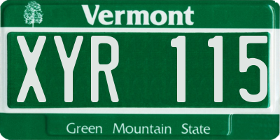 VT license plate XYR115