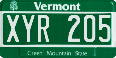 VT license plate XYR205