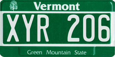 VT license plate XYR206