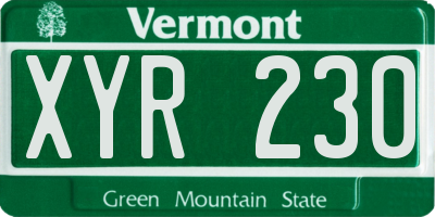 VT license plate XYR230