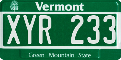 VT license plate XYR233