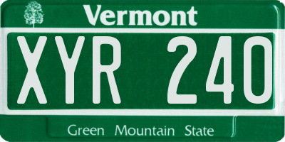 VT license plate XYR240