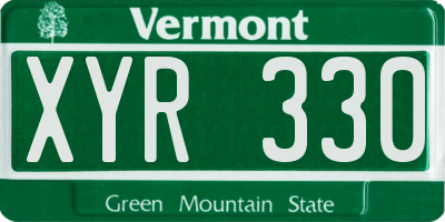 VT license plate XYR330