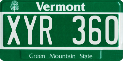 VT license plate XYR360