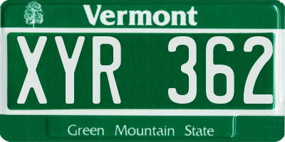 VT license plate XYR362