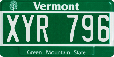 VT license plate XYR796