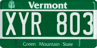 VT license plate XYR803