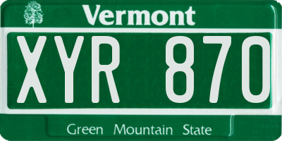 VT license plate XYR870