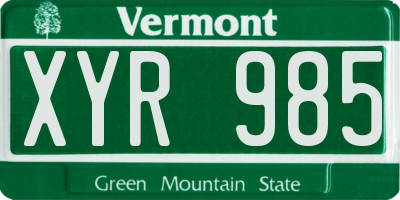 VT license plate XYR985