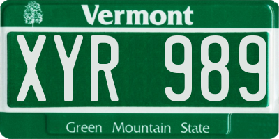 VT license plate XYR989