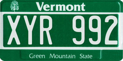 VT license plate XYR992