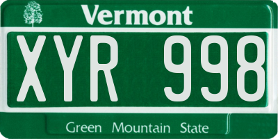 VT license plate XYR998