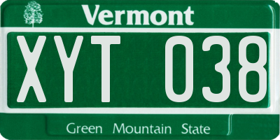 VT license plate XYT038