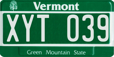VT license plate XYT039