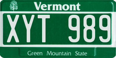 VT license plate XYT989