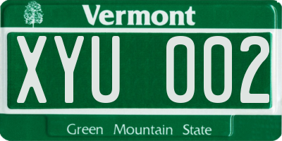 VT license plate XYU002