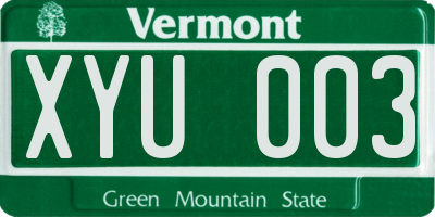 VT license plate XYU003