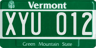 VT license plate XYU012