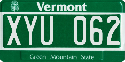VT license plate XYU062