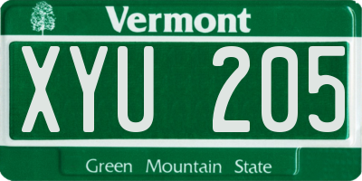 VT license plate XYU205
