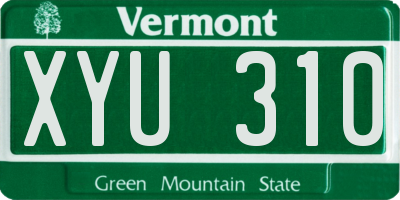 VT license plate XYU310