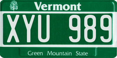 VT license plate XYU989