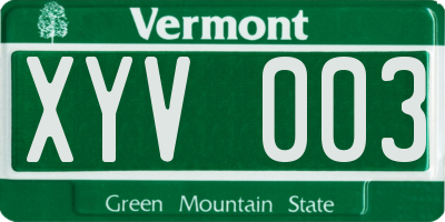 VT license plate XYV003